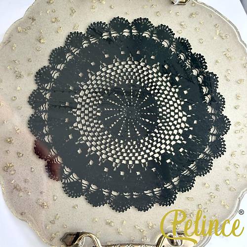 Epoksi Reine Dantelli Tepsi -  Siyah Dantel Gold Tal - ap 30 cm