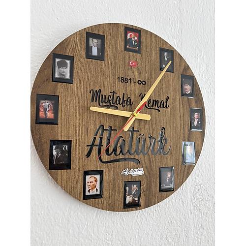 PELNCE - Mustafa Kemal Atatrk Temal Duvar Saati (Ahap & Epoksi) - 40 cm