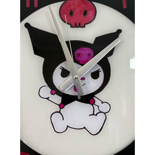 Kuromi Duvar Saati - Ahap Lazer Kesim Epoksi Tasarm - 40 cm - Pelince Kids