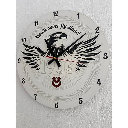 PELNCE - Kara Kartal You Will Never Alone 1903 - Taraftar Duvar Saati (Ahap & Epoksi) - 40 cm