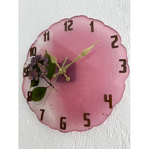 PELNCE - Ortanca enlii Serisi - Epoksi Duvar Saati - Pembe Renk - 30 cm