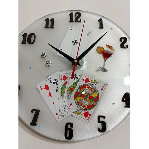 PELNCE - skambil Kad, Poker, Zar, Oyun Kartlar Temal Epoksi Duvar Saati - 30 cm - Beyaz Renk