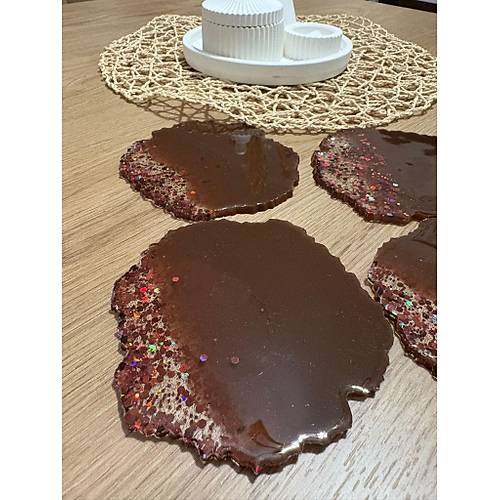 Epoksi Reine Bardak Altl - 4'l Takm - Kahverengi Glitterli - ap: 12 cm