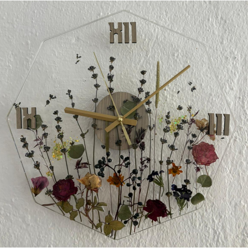 PELNCE - iekli Sekizgen Epoksi Duvar Saati (zel Tasarm - Tek retim - Versiyon I) - 30 cm