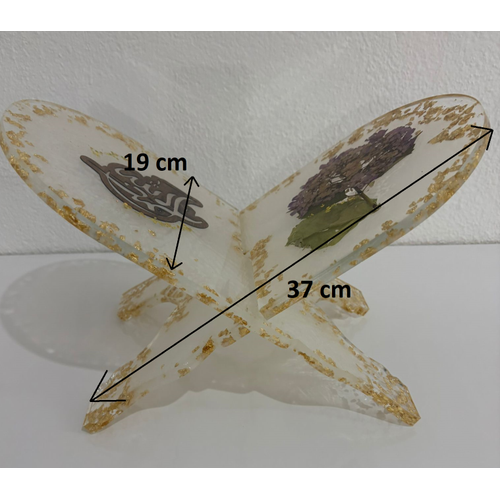 effaf Altn Varakl Ortanca iekli ve Yaz Motifli Epoksi Reine Rahle (zel Tasarm - Tek retim) - 37x19 cm