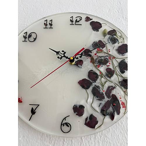 PELNCE - Gelincik iekli Epoksi Duvar Saati (zel Tasarm - Tek retim) - 30 cm