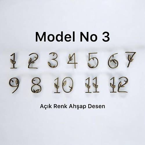 PELNCE - Ahap Kontraplak Lazer Kesim Duvar Saati Rakam Seti - Yaprakl Model - Ykseklik 3 cm
