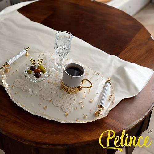 Epoksi Reine Dantelli Tepsi - Kare Dantel Altn Varak - Eni: 24 cmBoyu: 34 cm