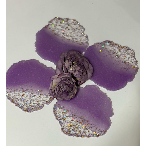 Epoksi Reine Bardak Altl - 4'l Takm - Mor effaf Glitter - ap: 12 cm