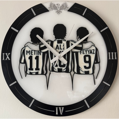 PELNCE - Ahap-Epoksi Reine Kaplamal - Taraftar Duvar Saati - Beikta Metin Ali Feyyaz - 40 cm