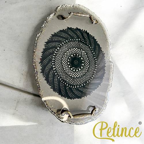 Epoksi Reine Dantelli Tepsi - Siyah Dantelli Altn Tal - Eni: 23 cmBoyu: 33 cm