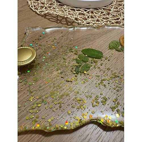 Portakal Narenciye & Elma Dilimli Dikdrtgen Epoksi Reine Tepsi - Glitter Detayl - 30 x 18 cm