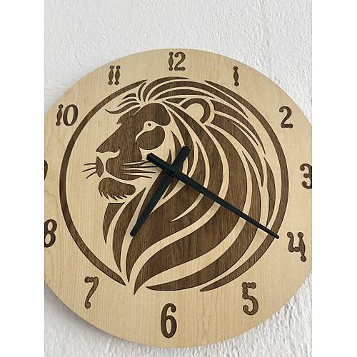 Safari Serisi - Aslan - Ahap Duvar Saati - 40 cm