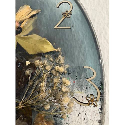 PELNCE - Kuru Gl ve Doal iekli - Siyah - Epoksi Duvar Saati (zel Tasarm - Tek retim) - 30 cm