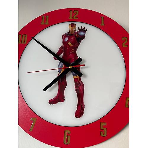 PELNCE KIDS - Iron Man (Demir Adam ) Temal Ahap ocuk Odas Duvar Saati - 40 cm