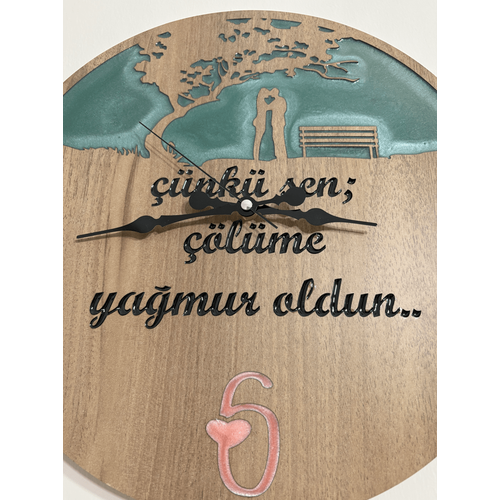 Ahap Desen Duvar Saati - nk Sen - Epoksi Reine Kaplamal - 40 cm