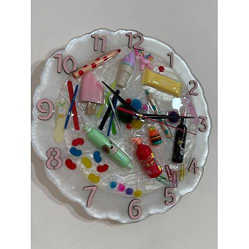 PELNCE KIDS  Unicorn ve Renkli Objelerle Tasarlanm Epoksi ocuk Duvar Saati  Pembe Renk Rakaml -30 cm
