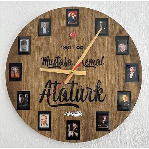 PELNCE - Mustafa Kemal Atatrk Temal Duvar Saati (Ahap & Epoksi) - 40 cm