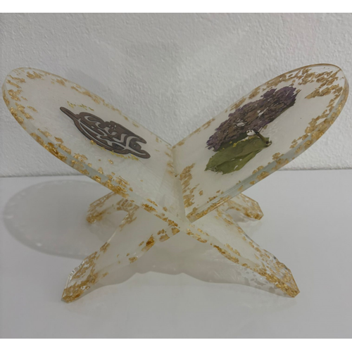 effaf Altn Varakl Ortanca iekli ve Yaz Motifli Epoksi Reine Rahle (zel Tasarm - Tek retim) - 37x19 cm