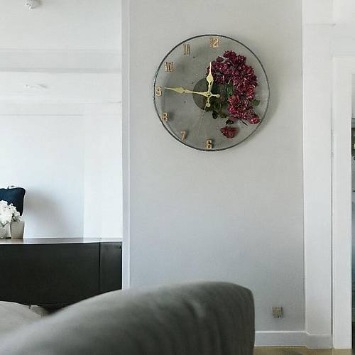 PELNCE - Gerek Begonya iei Temal Epoksi Duvar Saati - 30 cm - Ak Siyah Renk