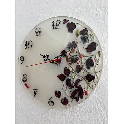 PELNCE - Gelincik iekli Epoksi Duvar Saati (zel Tasarm - Tek retim) - 30 cm