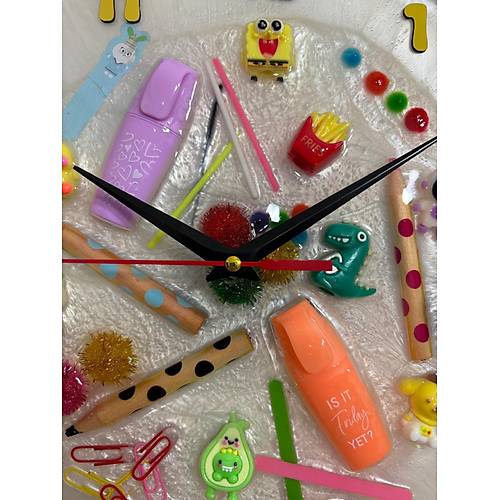 PELNCE KIDS - Rengarenk Temal Epoksi ocuk Odas Duvar Saati - 30 cm - Sar Renk Rakaml