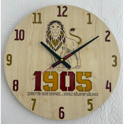 PELNCE - Aslan Figrl 1905 - Taraftar Duvar Saati (Ahap & Epoksi) - 40 cm