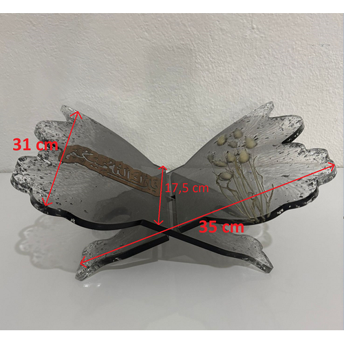 Siyah Epoksi Tavankuyruu Otlu ve Yaz Motifli Kelebek Rahle (zel Tasarm - Tek retim) - 35x31 cm