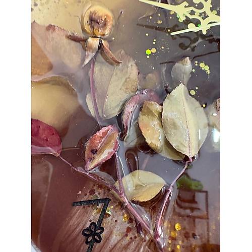 PELNCE - Beyaz Gl - Koyu Kahverengi - Epoksi Duvar Saati (zel Tasarm - Tek retim) - 30 cm