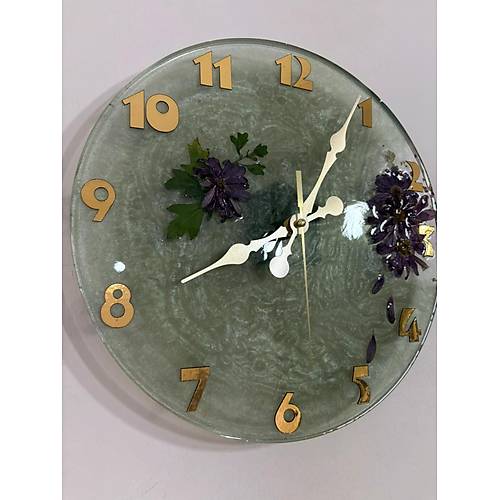 Pelince - Mor Papatya Temal Epoksi Duvar Saati   El Yapm zgn Tasarm  30 cm