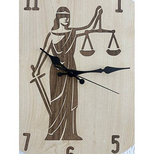 Justitia Adalet Terazisi - Ak Ahap Duvar Avukat Saati (Kiiselletirilebilir ) - 40 cm