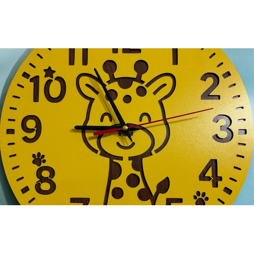 PELNCE KIDS - Zrafa Temal Ahap ocuk Duvar Saati - Lazer Kesim Tasarm - 30 cm