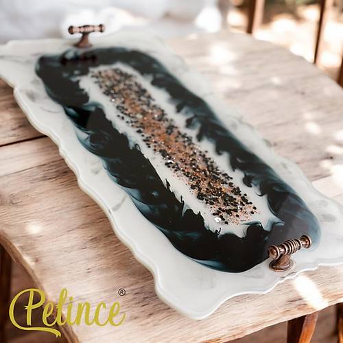 Epoksi Reine Boncuklu Tal Tepsi - Boncuklu - Eni: 21 cmBoyu: 35 cm