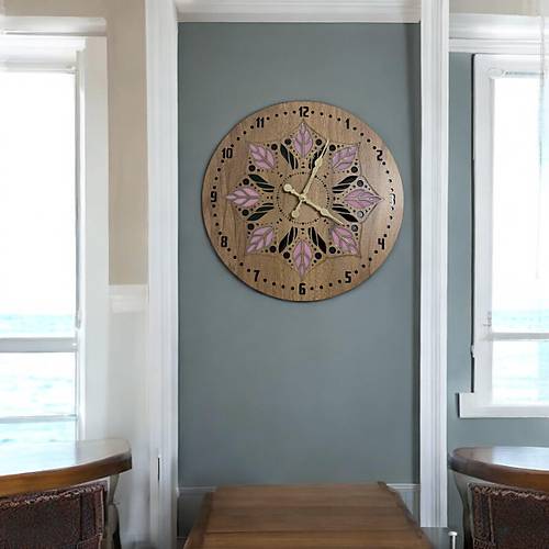 Ahap Desen Duvar Saati - Mandala Deseni - Epoksi Reine Kaplamal 40 cm