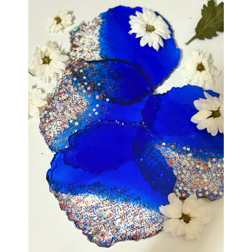 Epoksi Reine Bardak Altl - 4'l Takm - Koyu Mavi Glitter - ap: 12 cm