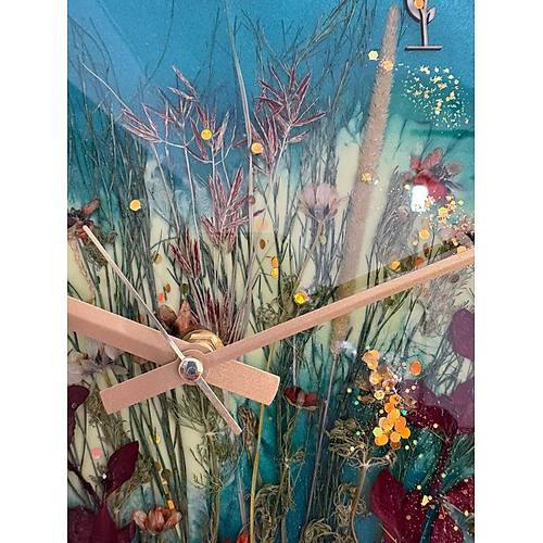 PELNCE - Gelincik ve Doal iek Buketi Epoksi Duvar Saati (zel Tasarm - Tek retim) - 30 cm