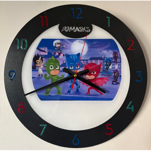 PELNCE KIDS - Pijamaskeliler (PJ Masks) Temal Ahap ocuk Odas Duvar Saati - 40 cm