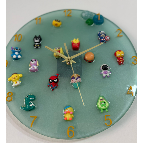 PELNCE KIDS - ocuk Odas Duvar Saati - Epoksi Reine - Yeil - 30 cm