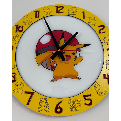 Pikachu Duvar Saati - Ahap Lazer Kesim Epoksi Tasarm - 40 cm - Pelince Kids