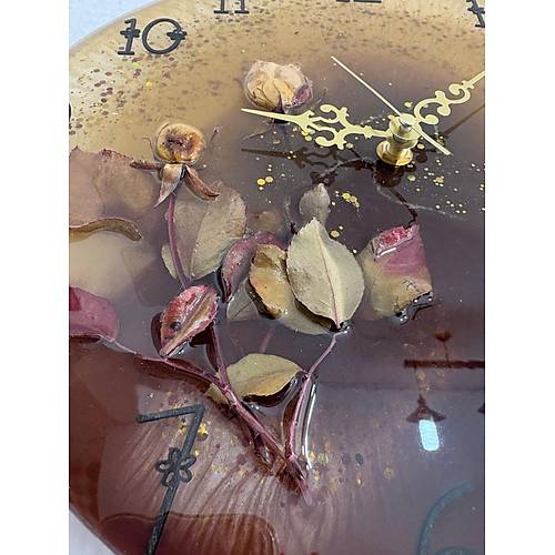 PELNCE - Beyaz Gl - Koyu Kahverengi - Epoksi Duvar Saati (zel Tasarm - Tek retim) - 30 cm