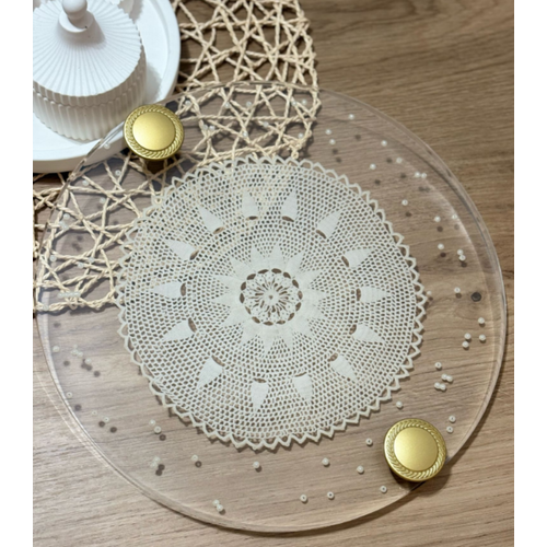 Epoksi Reine Nian Tepsisi - Dantel ve ncili - Altn Kulp - ap: 30 cm