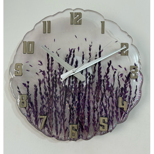 Epoksi Reine Duvar Saati - Mor Kuru Otlar - ap:33 cm
