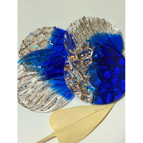 Epoksi Reine Bardak Altl - 4'l Takm - Koyu Mavi Glitter Geometrik - ap: 12 cm