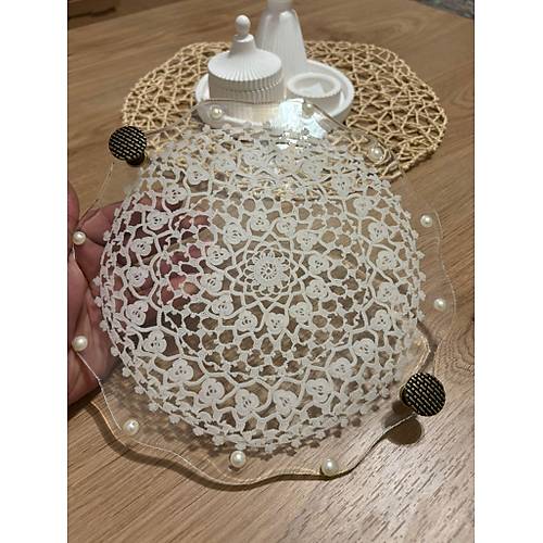Epoksi Reine Dantelli Tepsi - Dantel Detayl Antik Kulplu ncili - ap: 24 cm