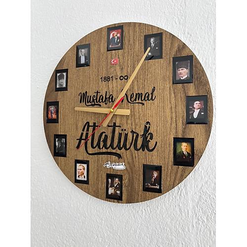 PELNCE - Mustafa Kemal Atatrk Temal Duvar Saati (Ahap & Epoksi) - 40 cm