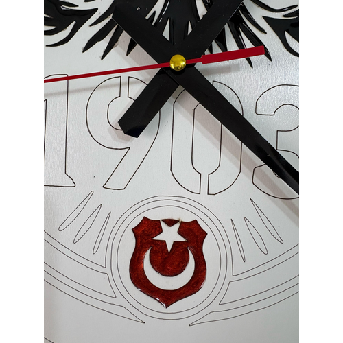 Ahap Desen Duvar Saati - Taraftar - Kara Kartal - Epoksi Reine Kaplamal - 40 cm