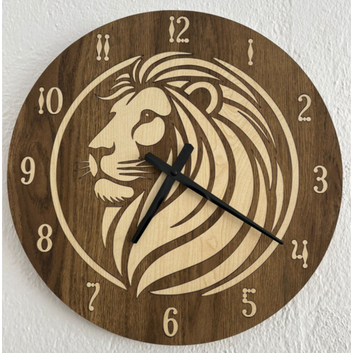 Safari Serisi - Aslan - Ahap Duvar Saati - 40 cm
