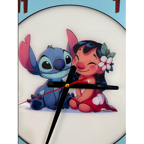 Lilo & Stitch Duvar Saati - Ahap Lazer Kesim Epoksi Tasarm - 40 cm - Pelince Kids