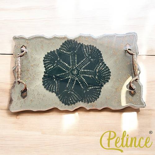Epoksi Reine Dantelli Tepsi - Siyah Dantelli Simli - Eni: 18 cmBoyu:29 cm