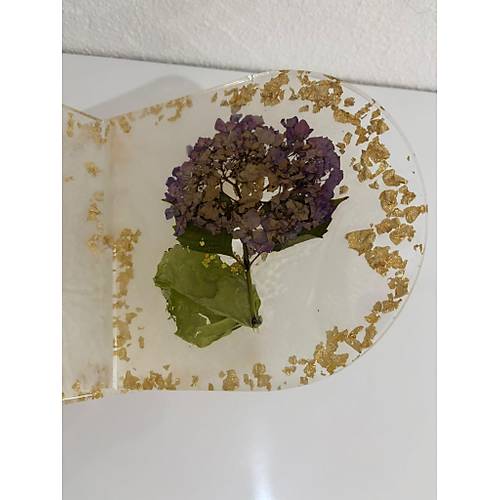 effaf Altn Varakl Ortanca iekli ve Yaz Motifli Epoksi Reine Rahle (zel Tasarm - Tek retim) - 37x19 cm